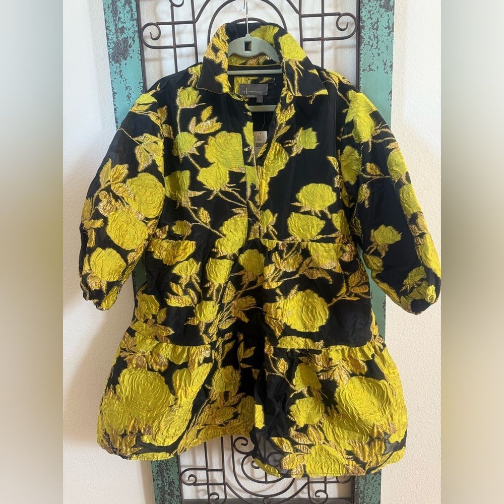 Anthropologie Gold Floral Jacquard Tunic Dress NWT Statement Mod Mini - Picture 8 of 9